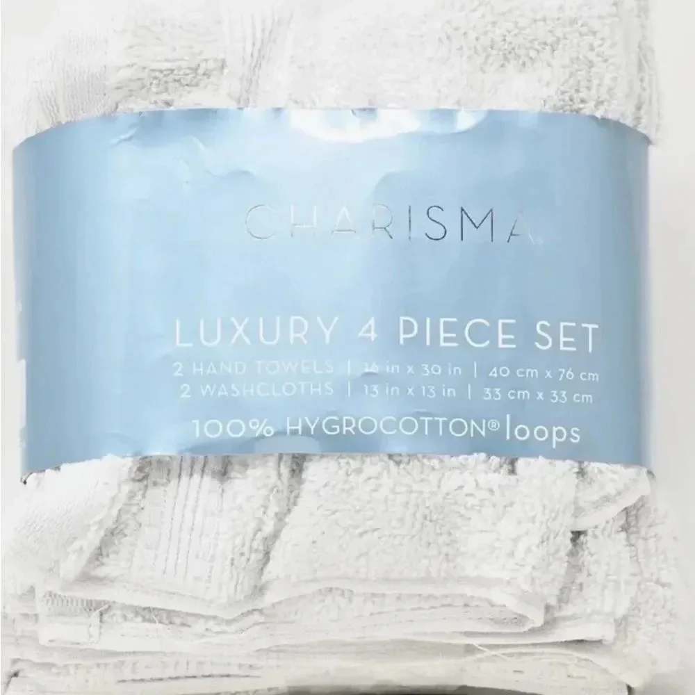 Charisma Soft 4-piece Hand and Washcloth Towel Set Silver